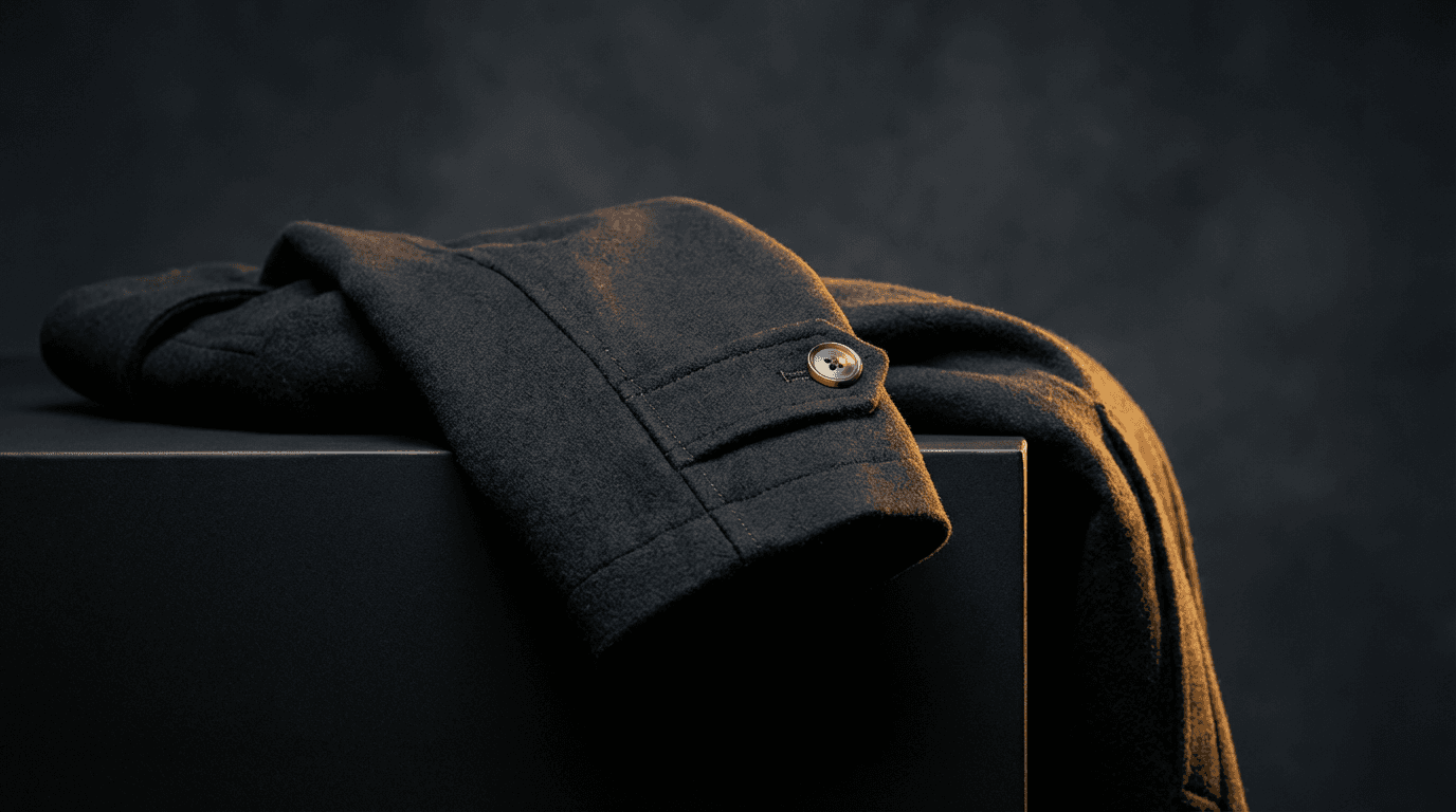 Luxury tailored suit jacket and silk tie on marble surface